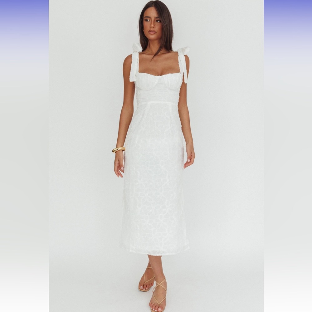 Selfie Leslie Cupid Tied Shoulder Embellished Midi Dress White